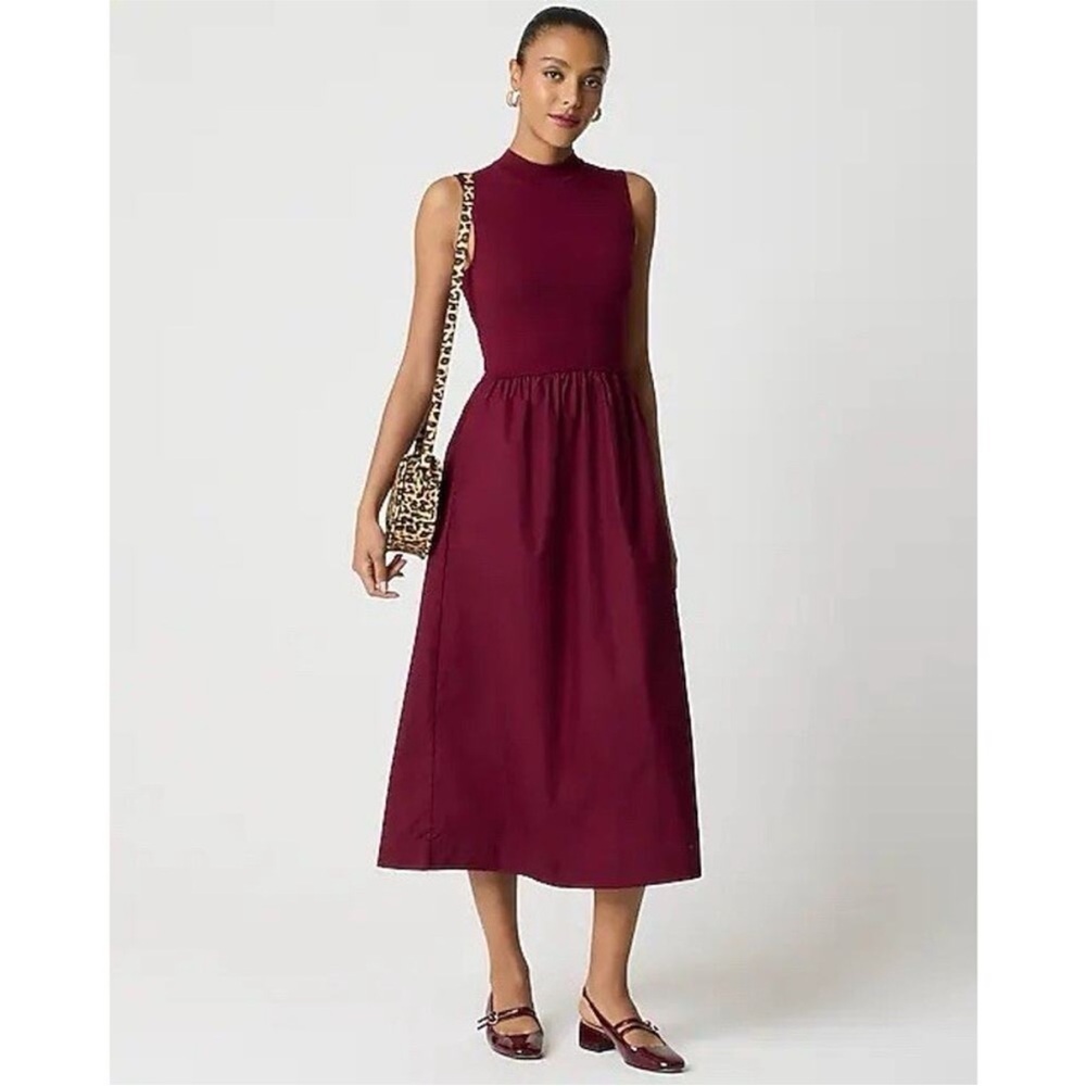 J crew Mockneck knit mixed-media dress burgundy
